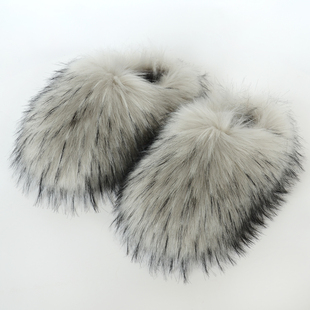 毛毛棉拖鞋加绒秋冬新款辣妹加厚仿貉子狐狸毛平跟毛茸茸保暖拖鞋