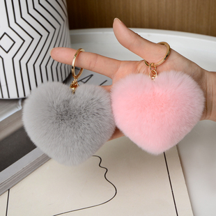 獭兔毛爱心毛球挂件可爱桃心毛绒挂饰皮草汽车钥匙扣ins礼物