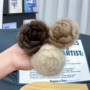 水貂毛花朵头绳扎头发皮筋可爱气质高级感百搭毛绒发绳丸子头发饰