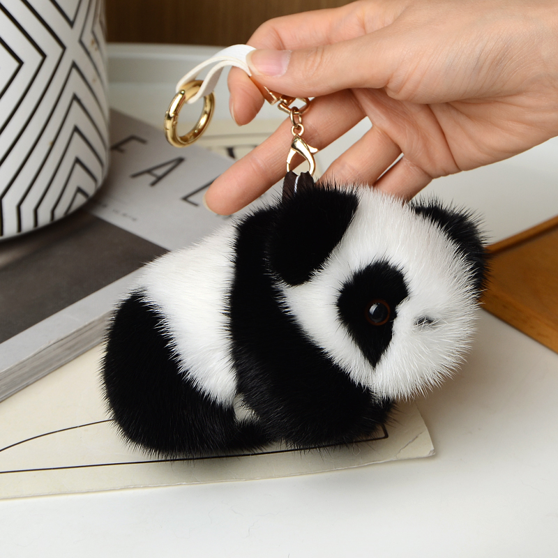 【可爱小熊猫】水貂毛汽车钥匙扣挂件毛绒玩偶公仔包挂饰生日礼物