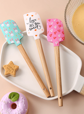 卡通木柄硅胶刮刀 耐高温奶油刮刀面粉搅拌刀 食品级硅胶牛油刮刀