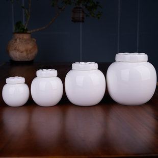 猫爪印白瓷罐陶瓷密封罐无纺布防潮储物罐药粉瓶茶叶罐存粮罐圆罐