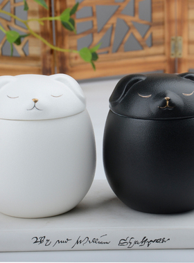 粗陶茶叶罐防潮储物罐中式复古陶罐小狗陶瓷罐密封罐存粮罐宠物罐