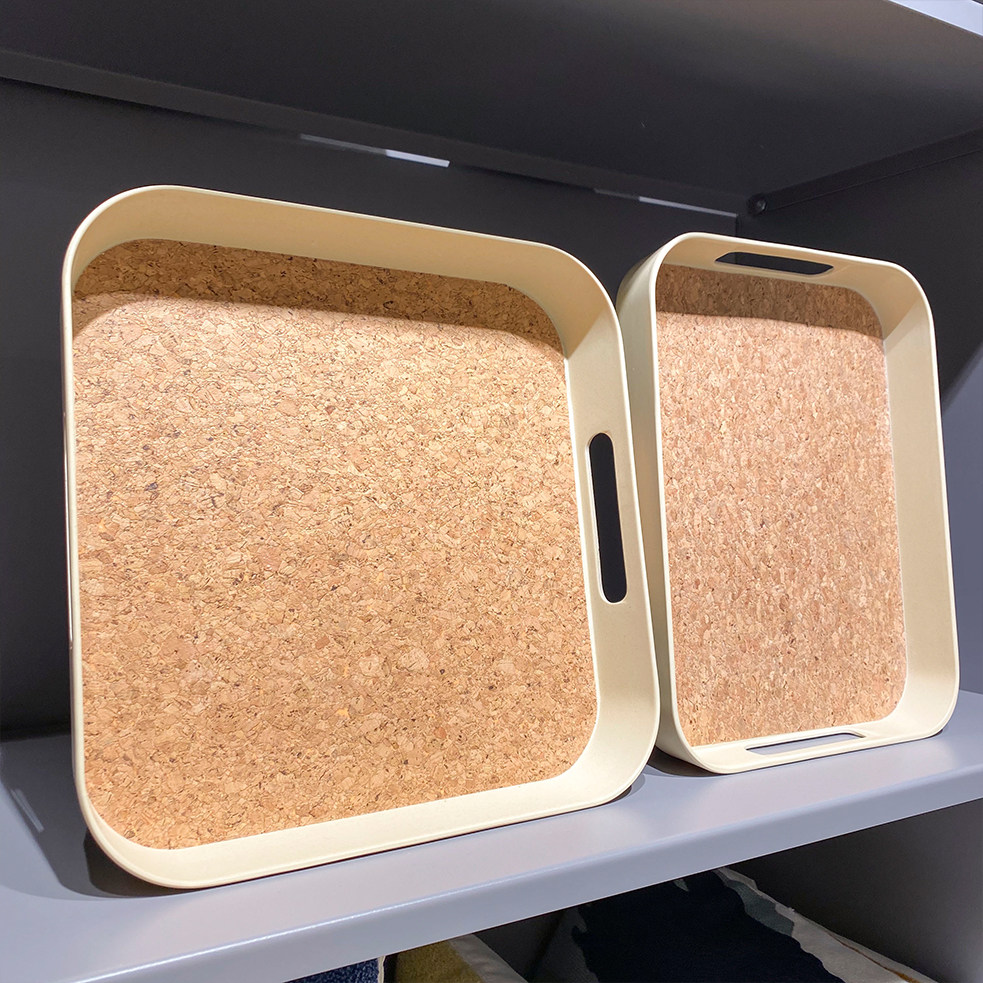 爱家居优选 北欧素雅软木竹纤维长方形托盘 家用茶盘多功能收纳盘