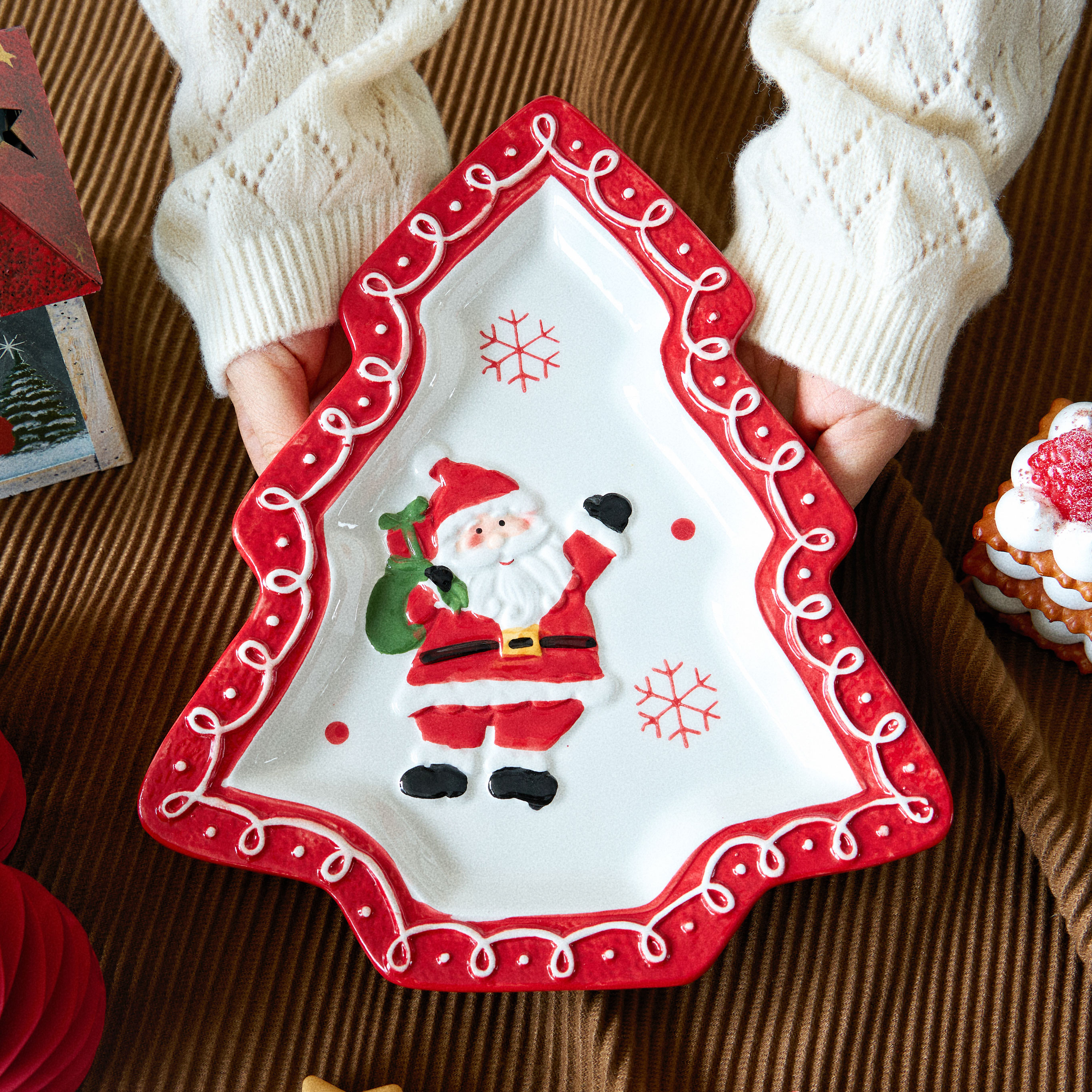 圣诞树盘子陶瓷甜品盘子