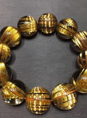 钛晶世家 天然钛晶发晶手链 20mm男款手串 片板板钛猫眼 高端收藏