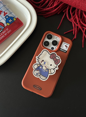 RS｜新年kitty16新款红色软壳可爱手机壳iPhone15promax新款气囊支架14pro大孔保护套防摔复古ins风