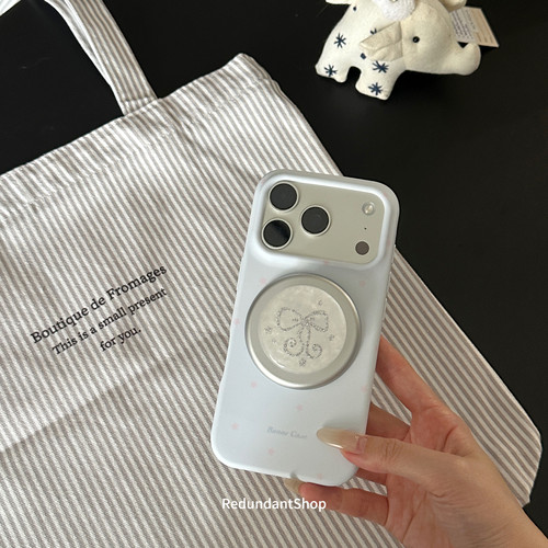 RS｜银蓝蝴蝶结磁吸菲林软壳适用于苹果17promax小众复古iPhone16防摔保护壳ins手机支架简约少女夏日小红书