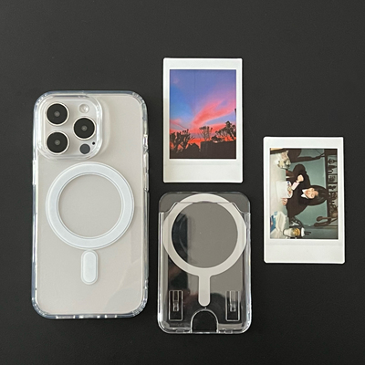 适用苹果透明强磁吸卡包PC硬卡套