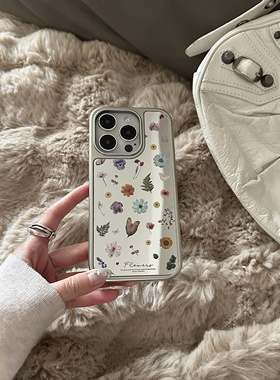 RS｜复古镜面花卉适用苹果17promax手机壳iphone15保护套大孔防摔电镀硬16韩国ins风少女小红书爆款