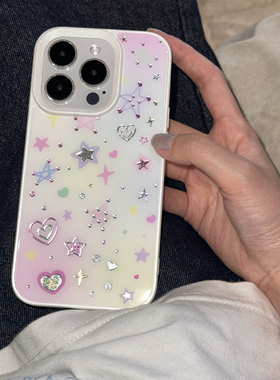 RS｜梦幻y2k鎏金彩色晕染星星爱心17promax手机壳iPhone新款15韩风13少女网红14pro防摔保护套