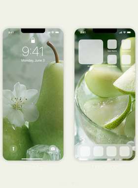 清新茉莉邂逅冰爽青梨 氛围感花朵水果 高清手机壁纸 4张 BI_0009