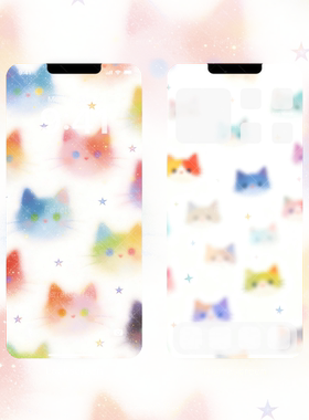 模糊幻彩虚实猫猫白 满屏猫咪 原创高清手机头像壁纸 4张 BI_0054