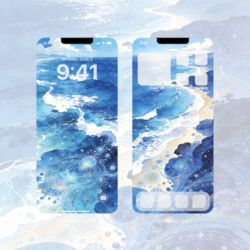 星海潮汐魔法海岸 海盐蓝波浪 原创高清手机头像壁纸 3张 BI_0073