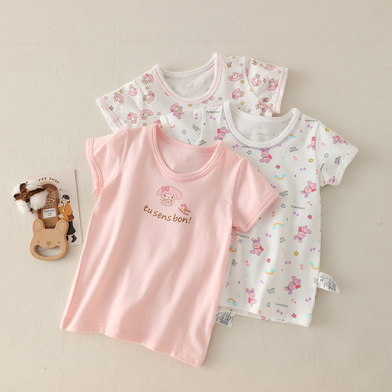 女童日系夏季儿童短袖T恤宝宝透气纯棉上衣薄款半袖打底睡衣吸汗