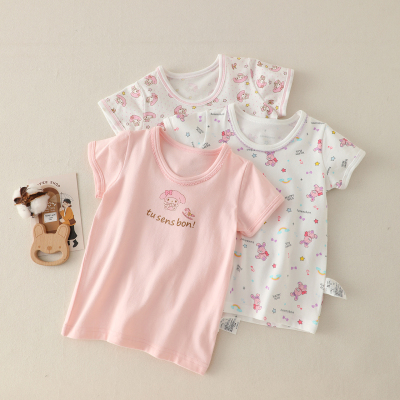 女童日系夏季儿童短袖T恤宝宝透气纯棉上衣薄款半袖打底睡衣吸汗