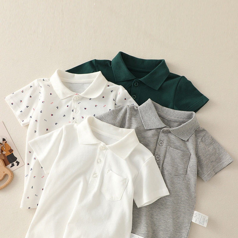 纯棉短袖儿童白色小学生校服男童夏季女童翻领POLOT恤班服外穿
