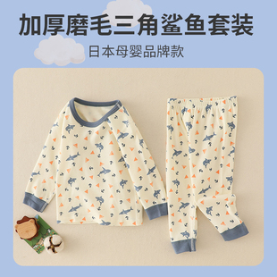 秋冬款童装秋裤套装卡通加厚上衣纯棉磨毛圆领打底睡衣套装