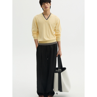 质感针织衫 Niente 拼接撞色V领修身