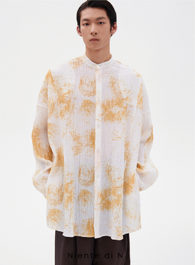 Niente di N 黄色烟花立领宽松肌理感衬衫