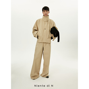立领系带浅卡其宽松廓形风衣 Niente
