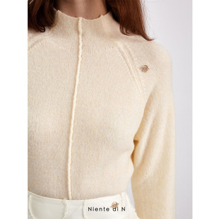 针织打底衫 Niente 中高领插肩袖 高级感套头毛衣