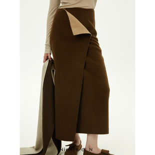 双面呢双色直筒翻折一片裙 Niente