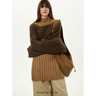 两层叠穿宽松撞色坑条毛衣 Niente