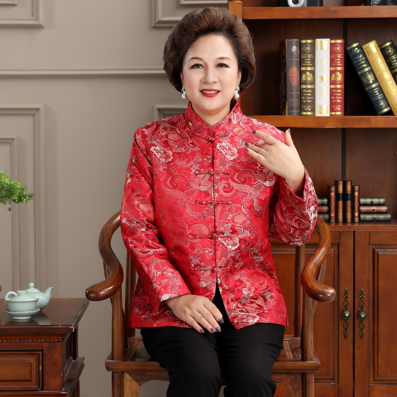 秋冬中老年女士唐装中式盘扣立领喜庆绸缎长袖外套棉衣棉袄棉服