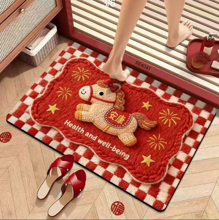卡通马年红色入户门地垫新款喜庆防滑除尘耐磨脚垫玄关大门口地毯,居家布艺,入户地垫,淘宝优惠券,粉丝福利购,淘宝优惠卷