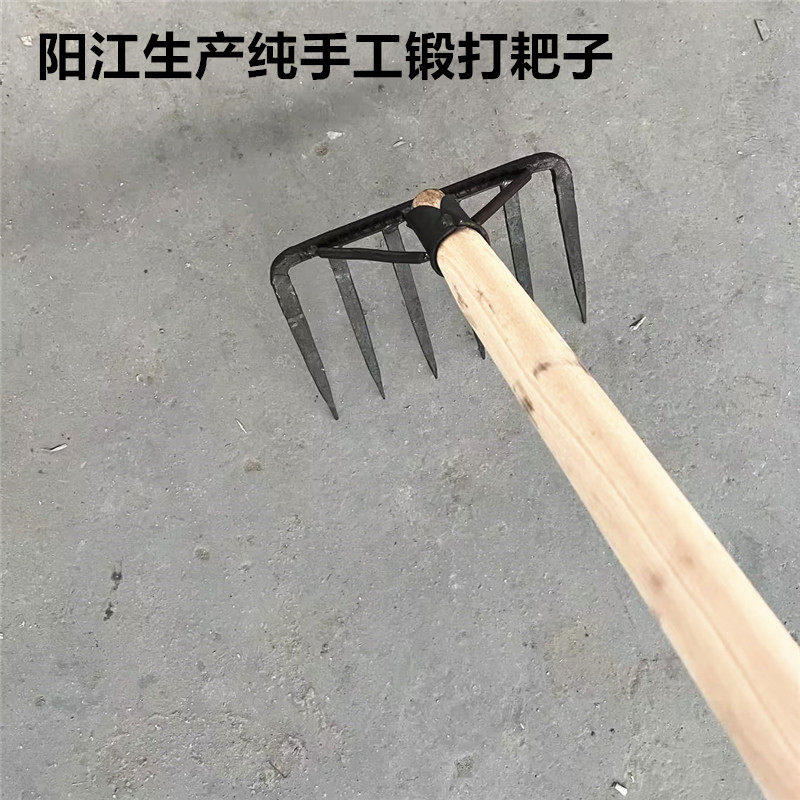 手工耙子锻打68齿农用工具园艺耙铁钉耙菜园开垦松土种菜农具加固