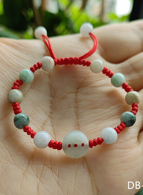 送宝宝手工编结手绳天然玉石转运珠红绳防四眼金钱福禄寿一物一图