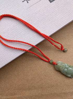 天然玉石老油青布袋站佛公送手工编织挂绳宝宝男女翡翠玉吊坠红绳