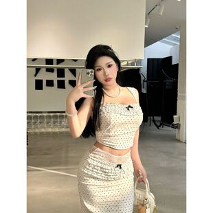 辣妹性感半身裙 贵气千金 微胖大码 女装 波点精致吊带抹胸夏季