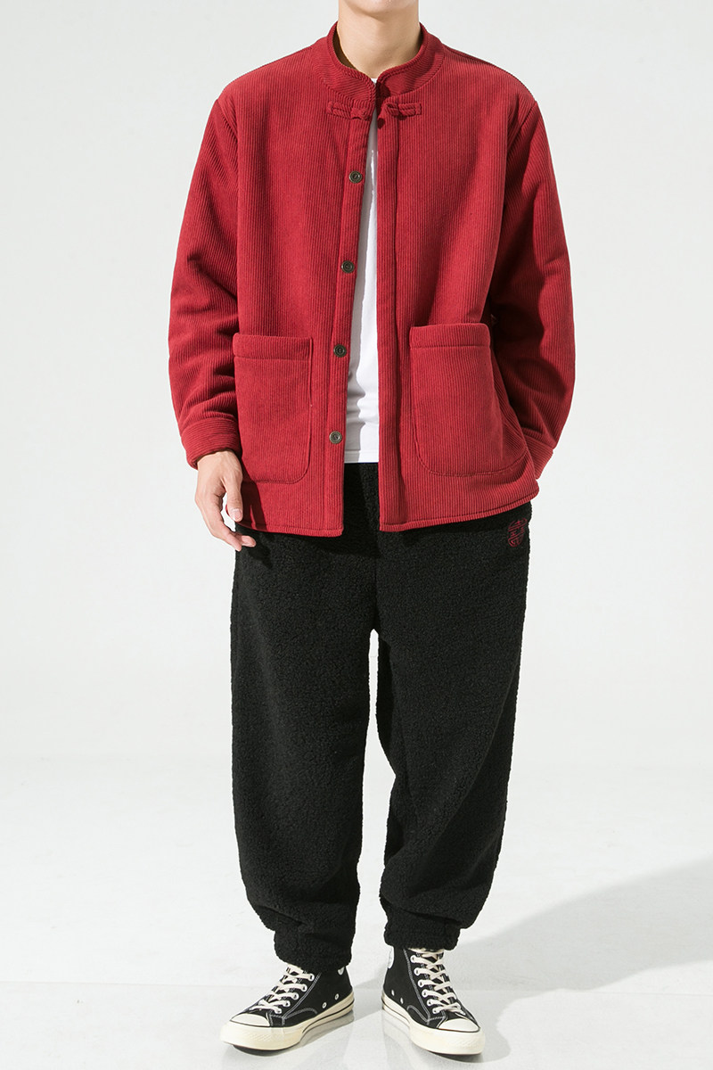 24年新中式厚打底加绒纯色汉服唐装潮毛绒棉衣JK37P100,男装棉衣,电商B375
