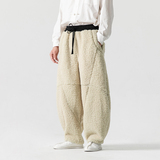 2024加大码日系羊羔毛风纯色阔腿裤加绒棉裤K174-1P85，男装棉裤，电商B375