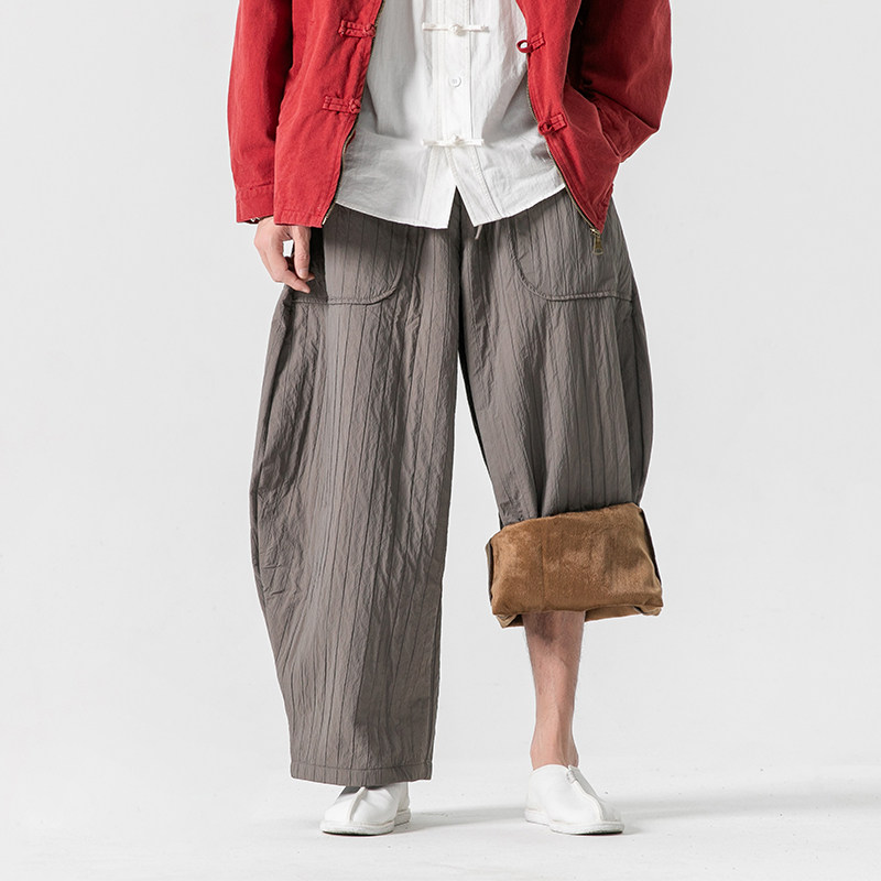 2025年宽松加棉加绒阔腿裤加厚冬风汉服休闲裤K193P85，男装民族服装，电商B375