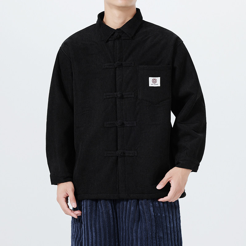 冬装古风汉服翻领中山装加绒加厚衬衫风衬衣JK83P115,男装衬衫,电商B375