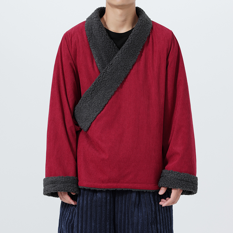 2025新中式宽松加绒藏袍模特厚风汉服棉衣JK85P135，男装棉衣，电商B375