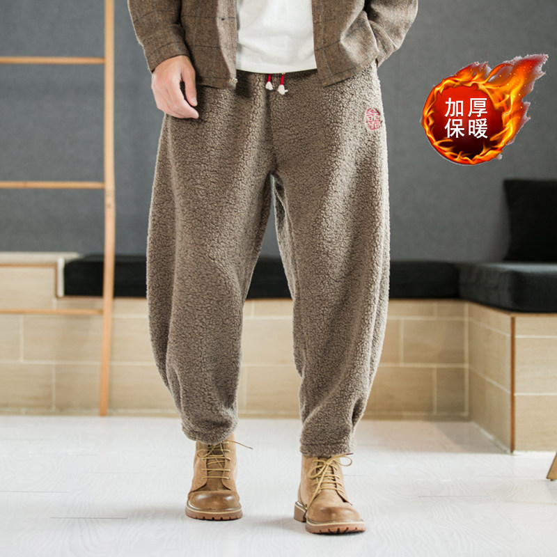 大码宽松加绒加厚羊羔毛复古收口保暖风休闲裤K121P70，男装棉衣，电商B375