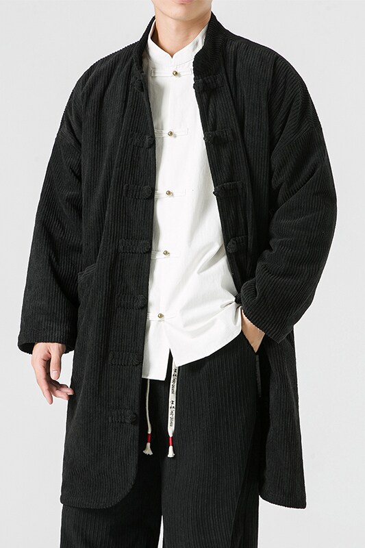 2024加绒厚立领盘扣布衣保暖唐装厚风风衣JK54P150,男装风衣,电商B375