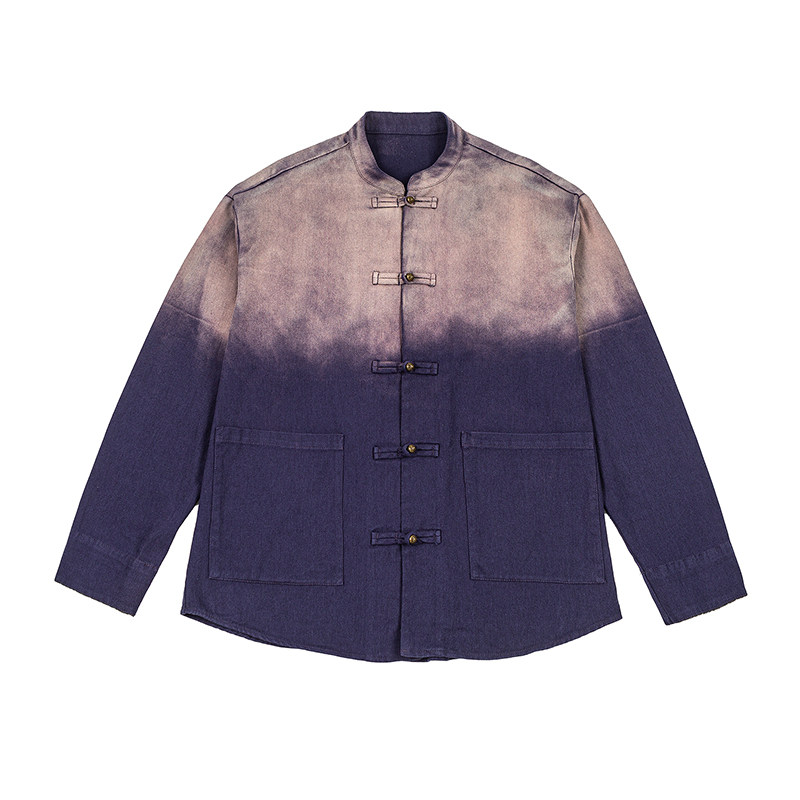 中厚水洗纯棉立领复古渐变做旧风夹克汉服唐装JK78P110,男装夹克,电商B375