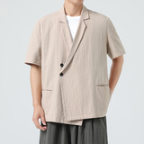 新中式宽松唐装复古中山装短袖棉麻风汉服夏西服JK73P80，男装西服，电商B375
