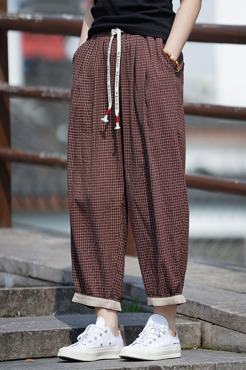 二四年复古加大码宽松直筒风汉服灯笼裤休闲麻裤K175F65,男装民族服装,电商B375