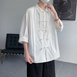 2026夏季宽松翻领麻棉复古风风汉服衬衫有大码C57F65，男装衬衫，电商B375