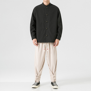 24年复古宽松唐装汉服改良纯棉布衣风衬衫JK42P75