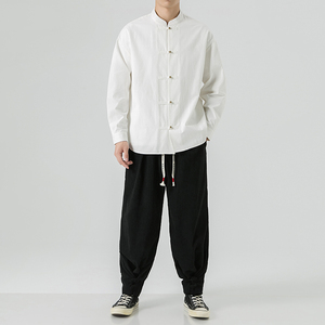 24年复古宽松唐装汉服改良纯棉布衣风衬衫JK42P75
