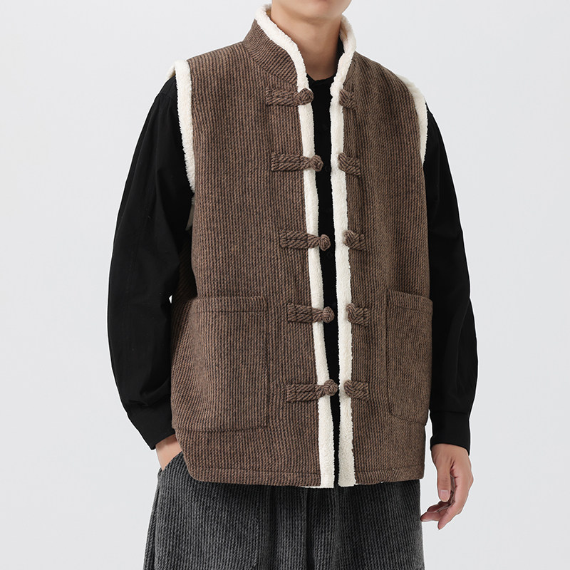 2025加大码宽松立领无袖加棉加厚风唐装马甲JK70P100,男装民族服装,电商B375