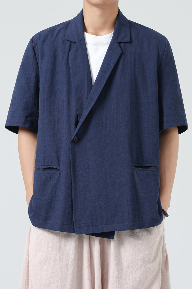 新中式宽松唐装复古中山装短袖棉麻风汉服夏西服JK73P80,男装西服,电商B375