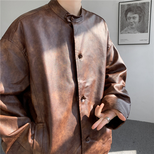 2025唐装汉服春复古加大码水洗皮夹克厚风皮衣 JK69 P125图片